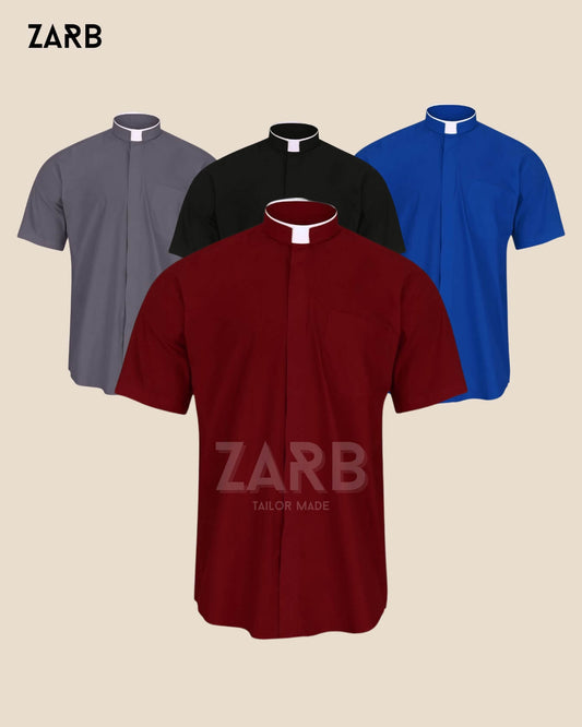 4er-Pack Priesterhemden – Kurzarm | Schwarz, Blau, Rot, Grau