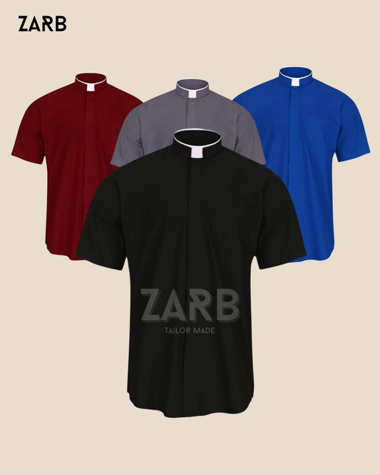 4er-Pack Priesterhemden – Kurzarm | Schwarz, Blau, Rot, Grau
