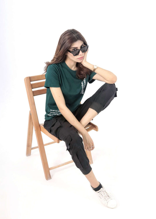 Dark Green Text T-Shirt