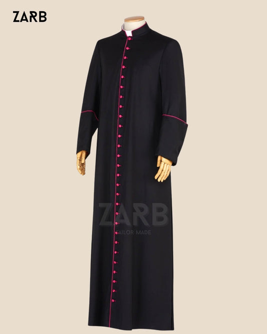 Black Bishop Cassock with Fuchsia Trim and Matching Sash | Bespoke Tailored ZARB Officials