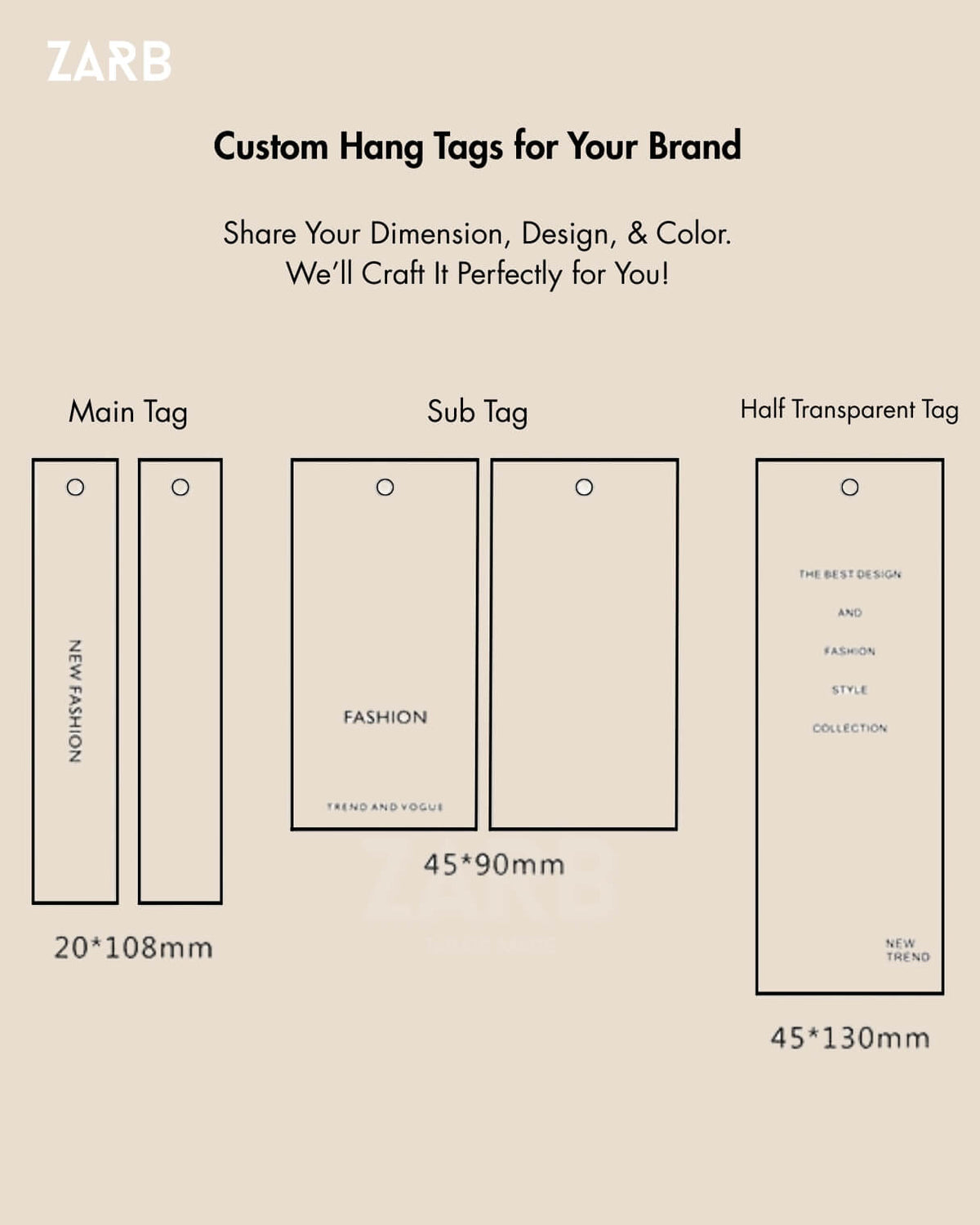 Custom Hang Tags Set (3-Piece) - Personalized Brand Tags with Logo & Design - Any Size, Shape & Color | Bespoke Tailored ZARB Officials