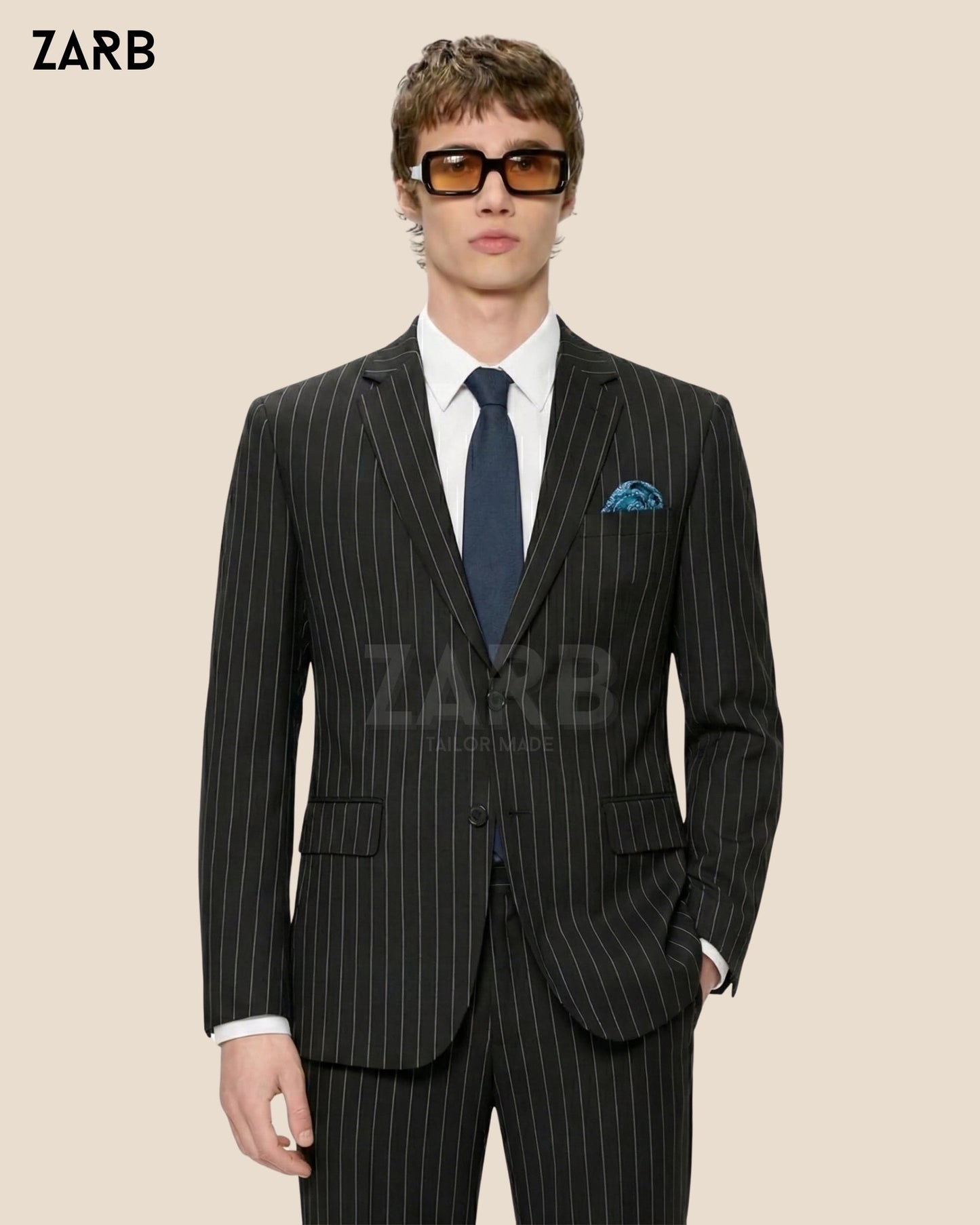 black pinstripe suit men vintage tailored formal suit