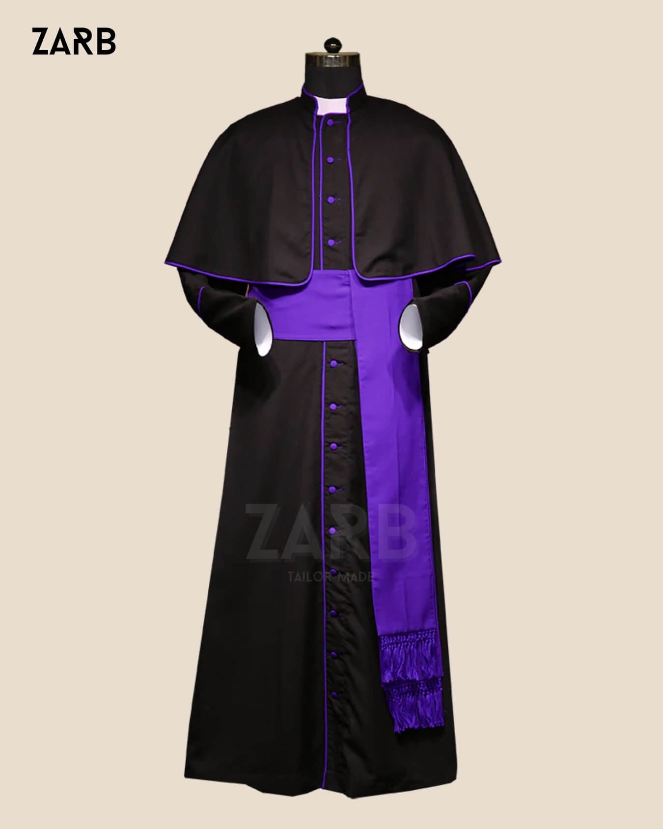 Black Cassock Purple Trim Cape Pellegrina | Custom Tailored Soutane

