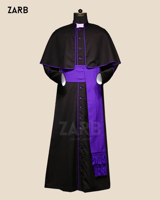 Black Cassock Purple Trim Cape Pellegrina | Custom Tailored Soutane
