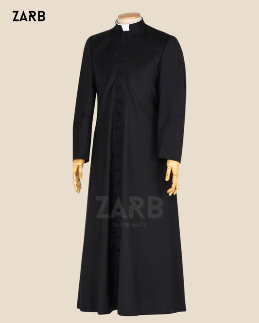 Black Clergy Cassock with Black trim and Black Sash