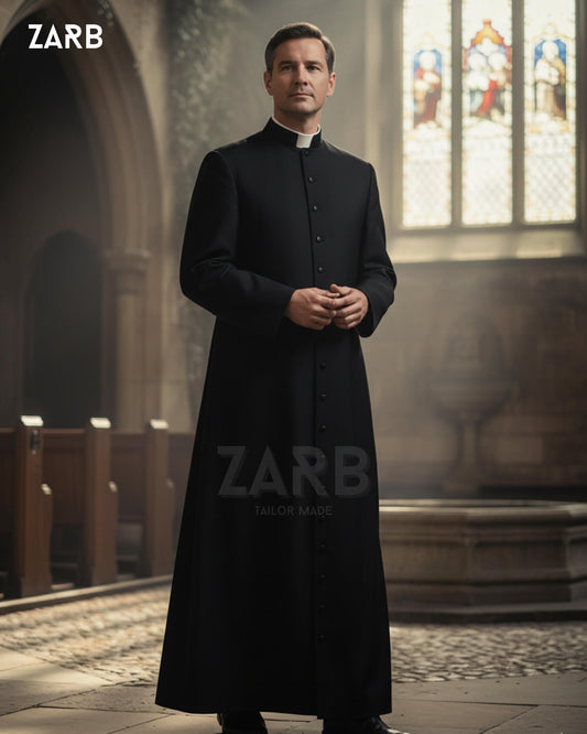 Custom Black Roman Cassock – Tailored Clergy Robe for Priests and Church Wear