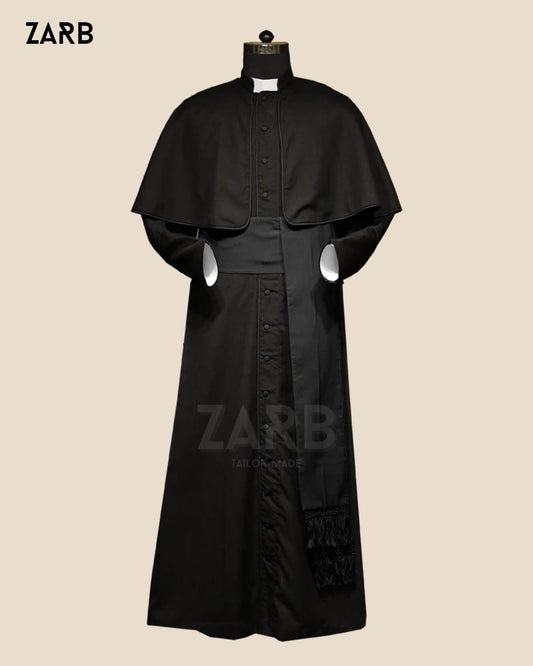 Black Roman Cassock with Cape Pellegrina | Custom Tailored Soutane