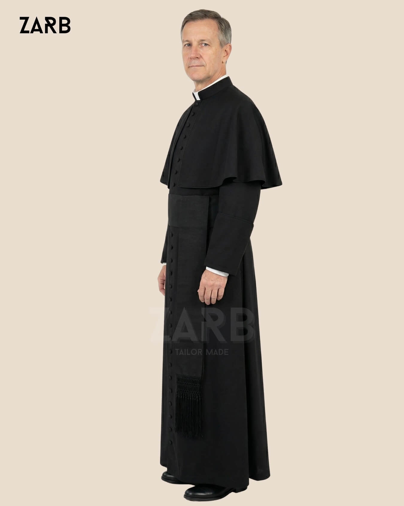 Black Roman Cassock with Mozzetta and Sash