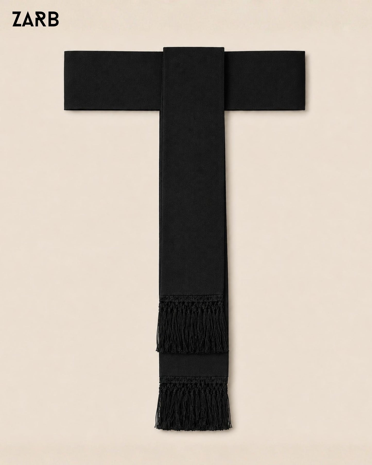 Black clergy fascia sash for Roman cassock with fringe ends and custom waist fit