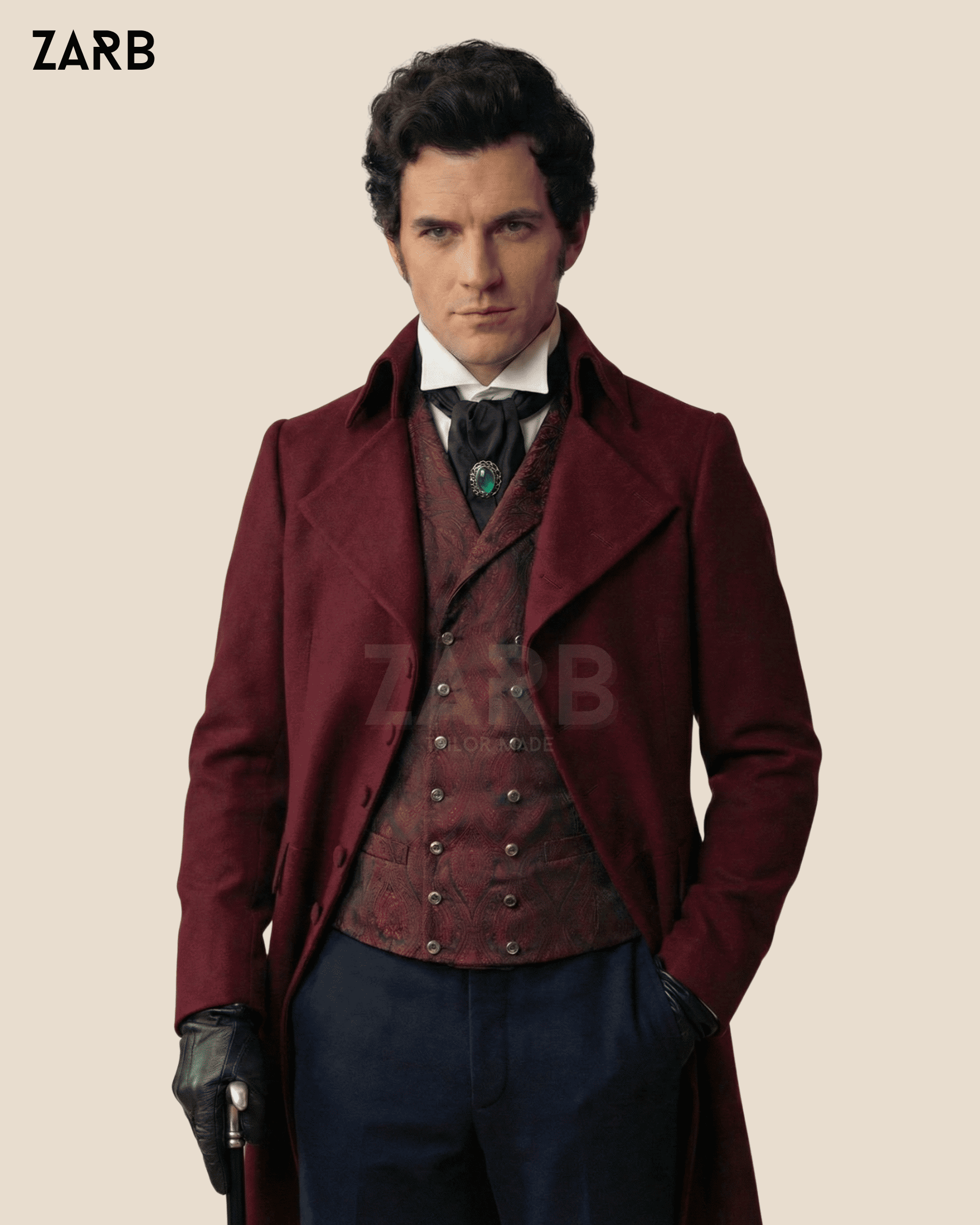 Burgundy Regency Style Tailcoat – Bridgerton Inspired Men’s Long Dress Coat for Theatre, Costume &amp; Period Wear