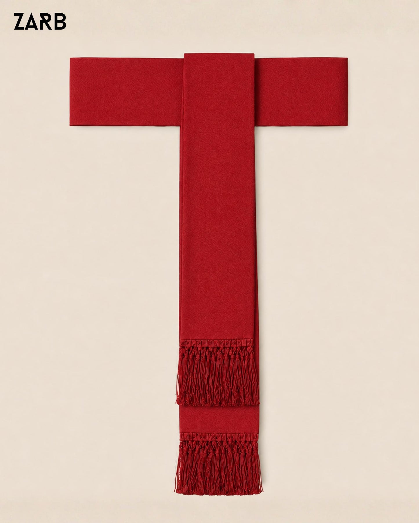 Cardinal red clergy fascia sash for cassock with woven texture and fringe finish
