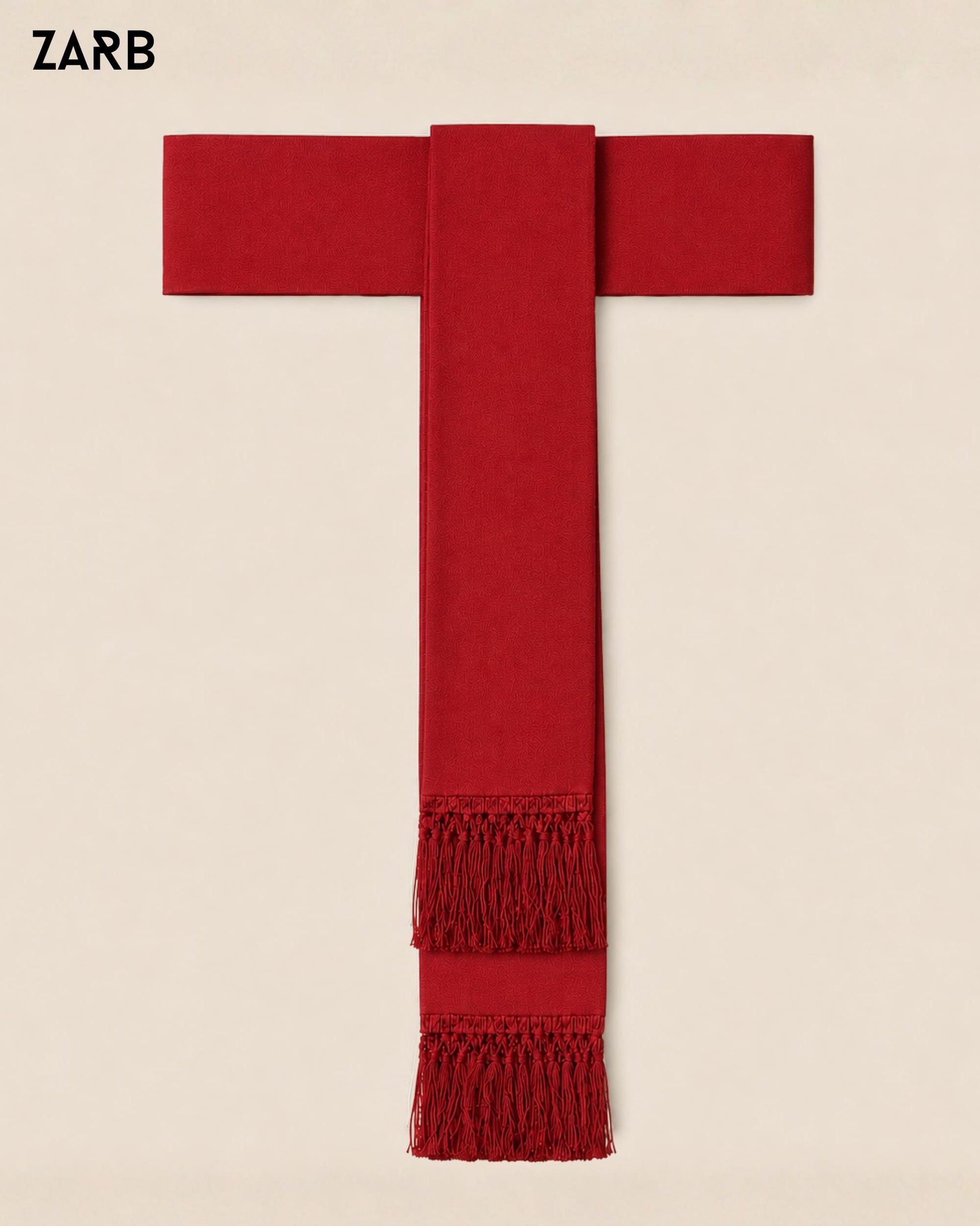 Cardinal red clergy fascia sash for cassock with woven texture and fringe finish
