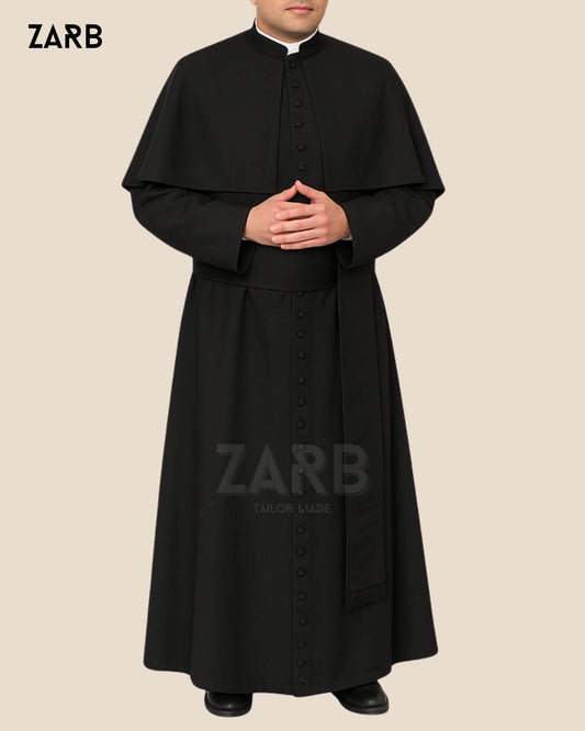 Custom Black Roman Cassock with Mozzetta | Tailored Clergy Vestment
