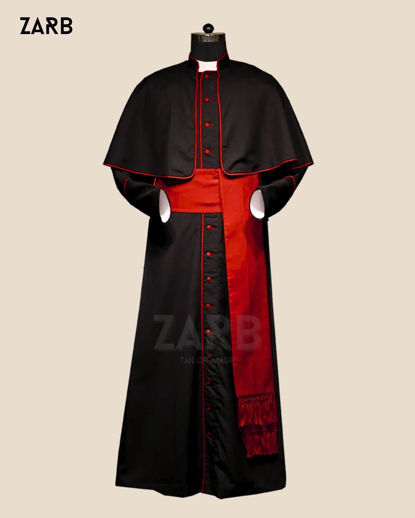 Custom Black Roman Cassock with Red Trim & Mozzetta | Clergy Vestment