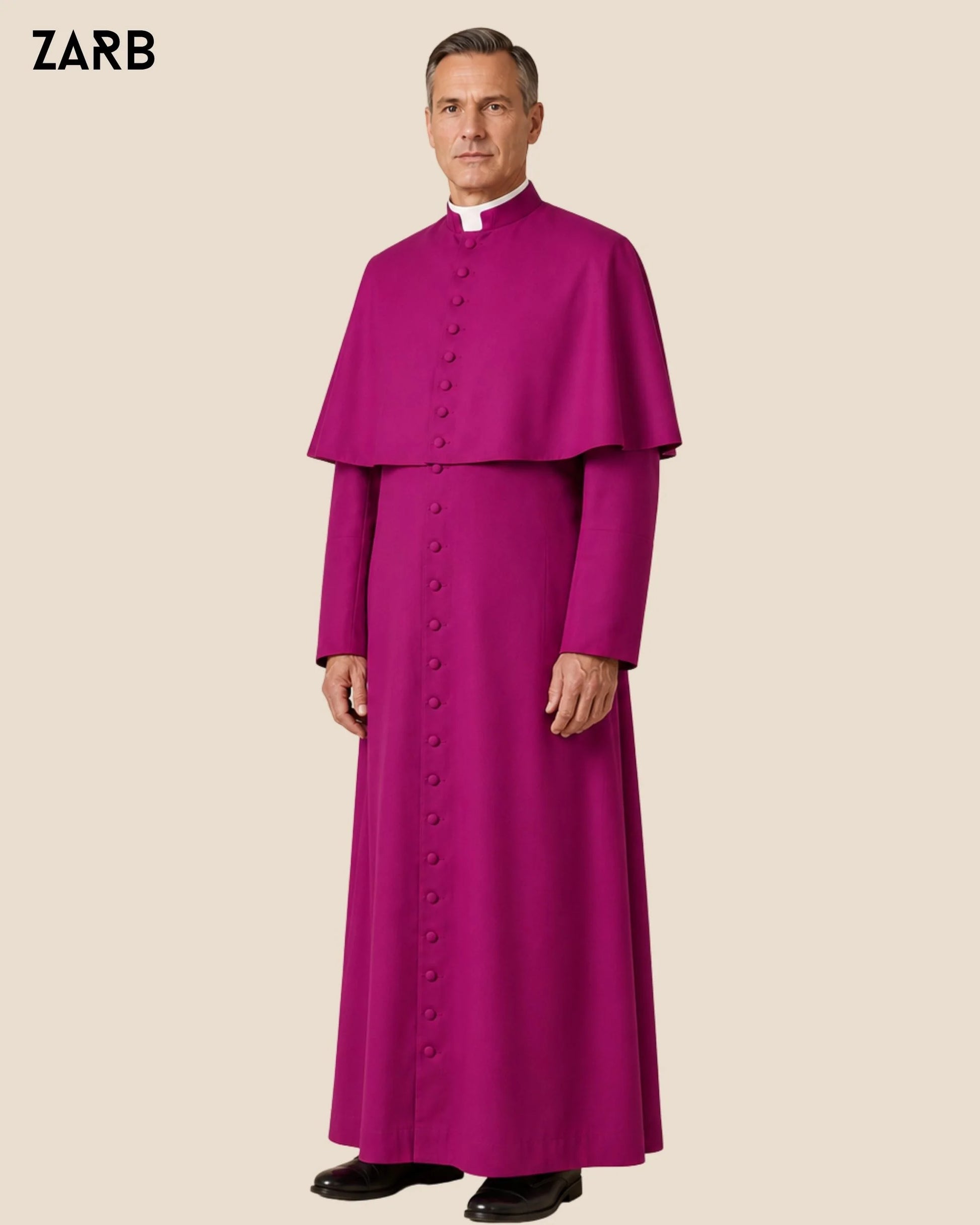 Custom bishop cassock set with mozzetta and full-length clergy silhouette