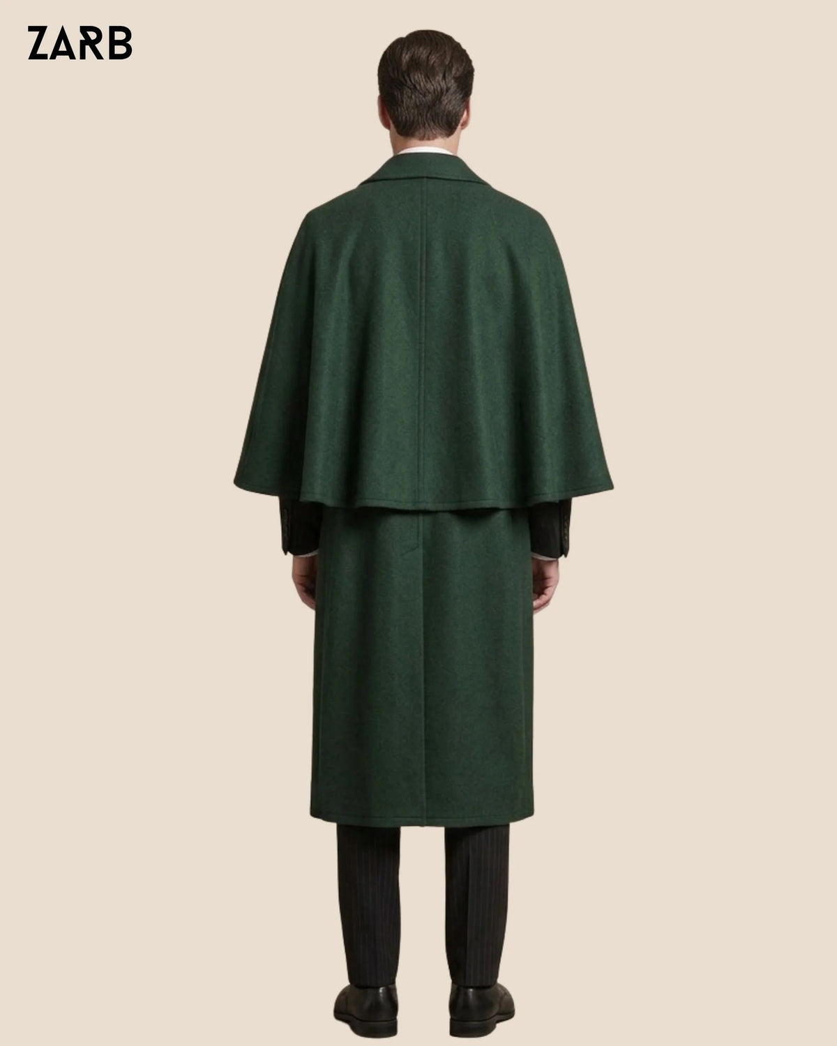 Dark green detective style Inverness coat with sleeveless construction