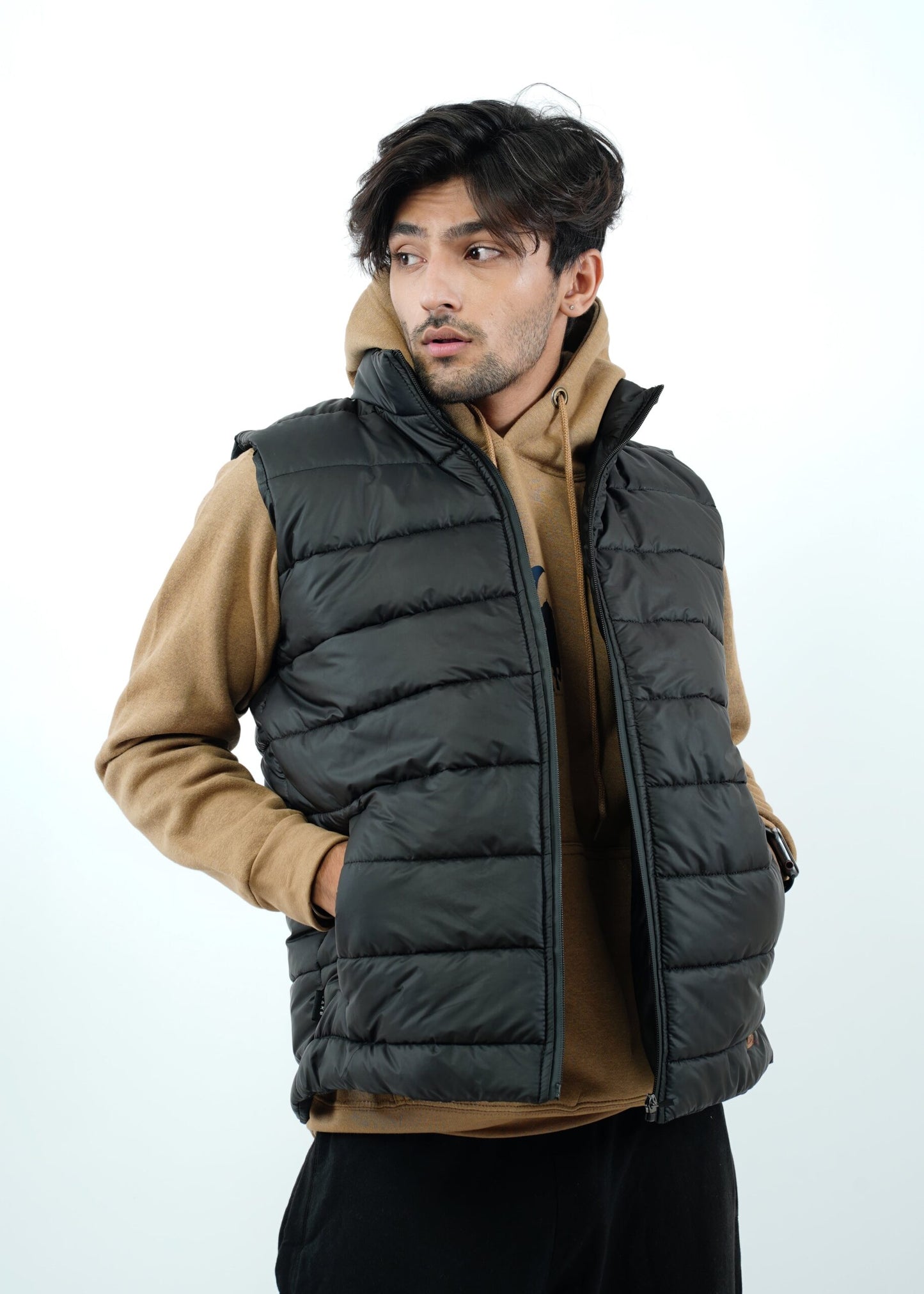 Black sleeveless puffer jacket