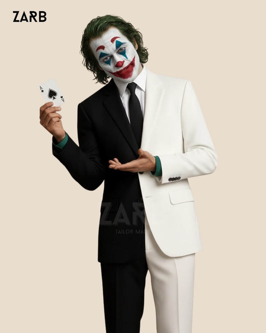 Joker-Inspired Villain Suit with Split Black and White Blazer