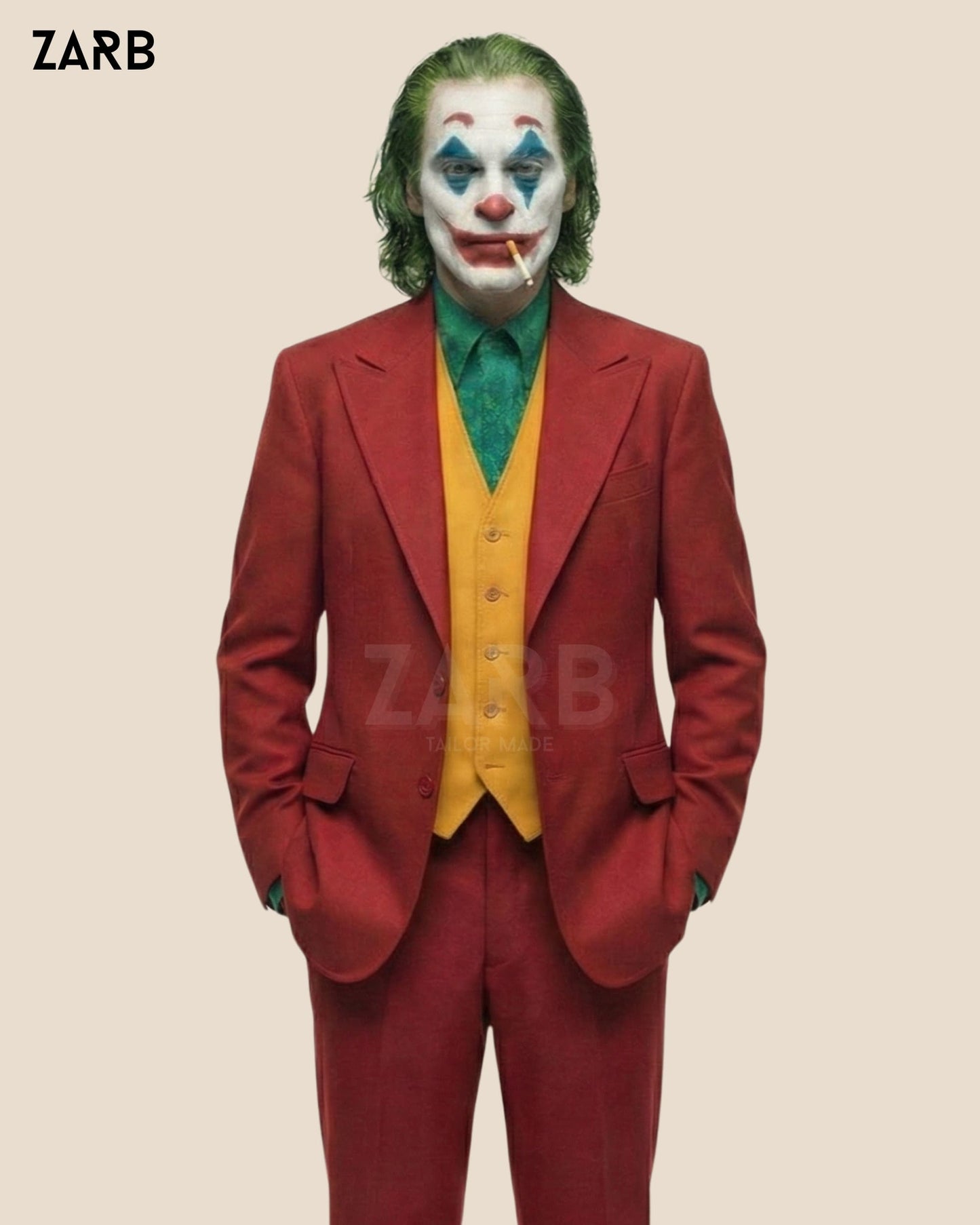 Joker red suit with yellow vest men cosplay outfit