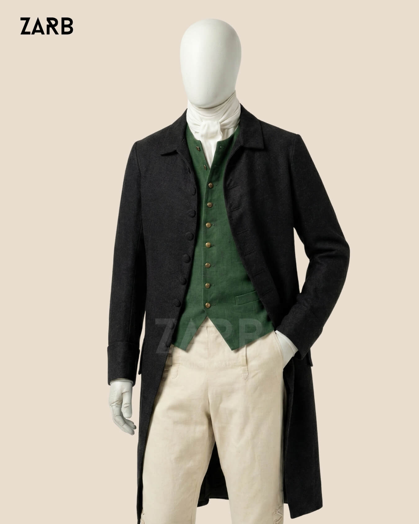 Men’s Black Colonial Frock Coat Vintage Regency Historical Reenactment Jacket