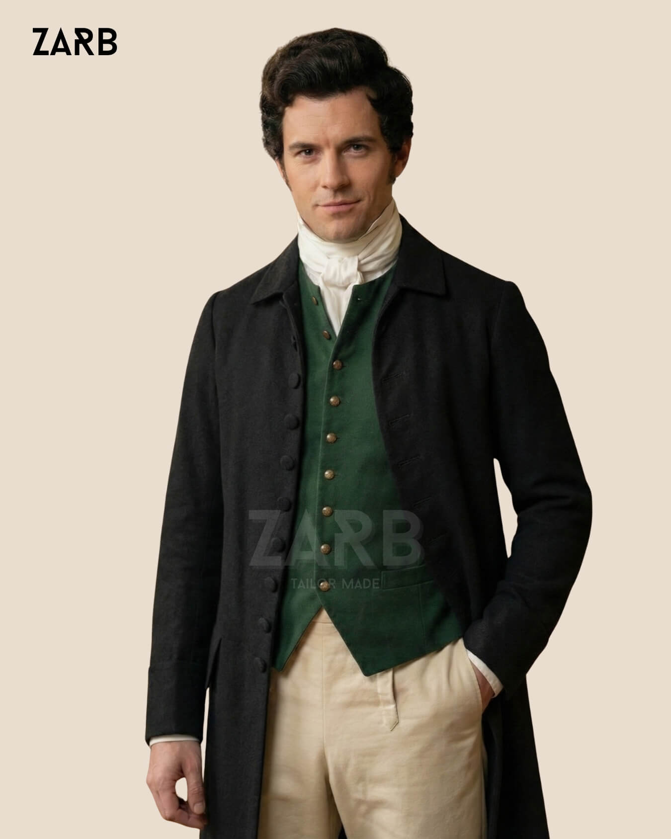 Men’s Black Frock Coat Regency Style | Bridgerton Inspired Long Coat