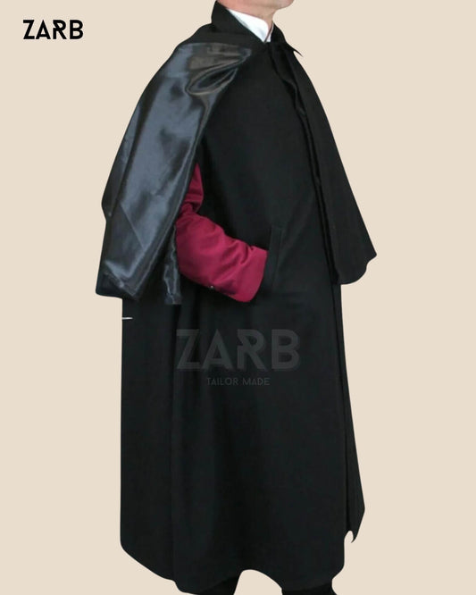 Men’s Black Victorian Wool Cloak with Shoulder Cape