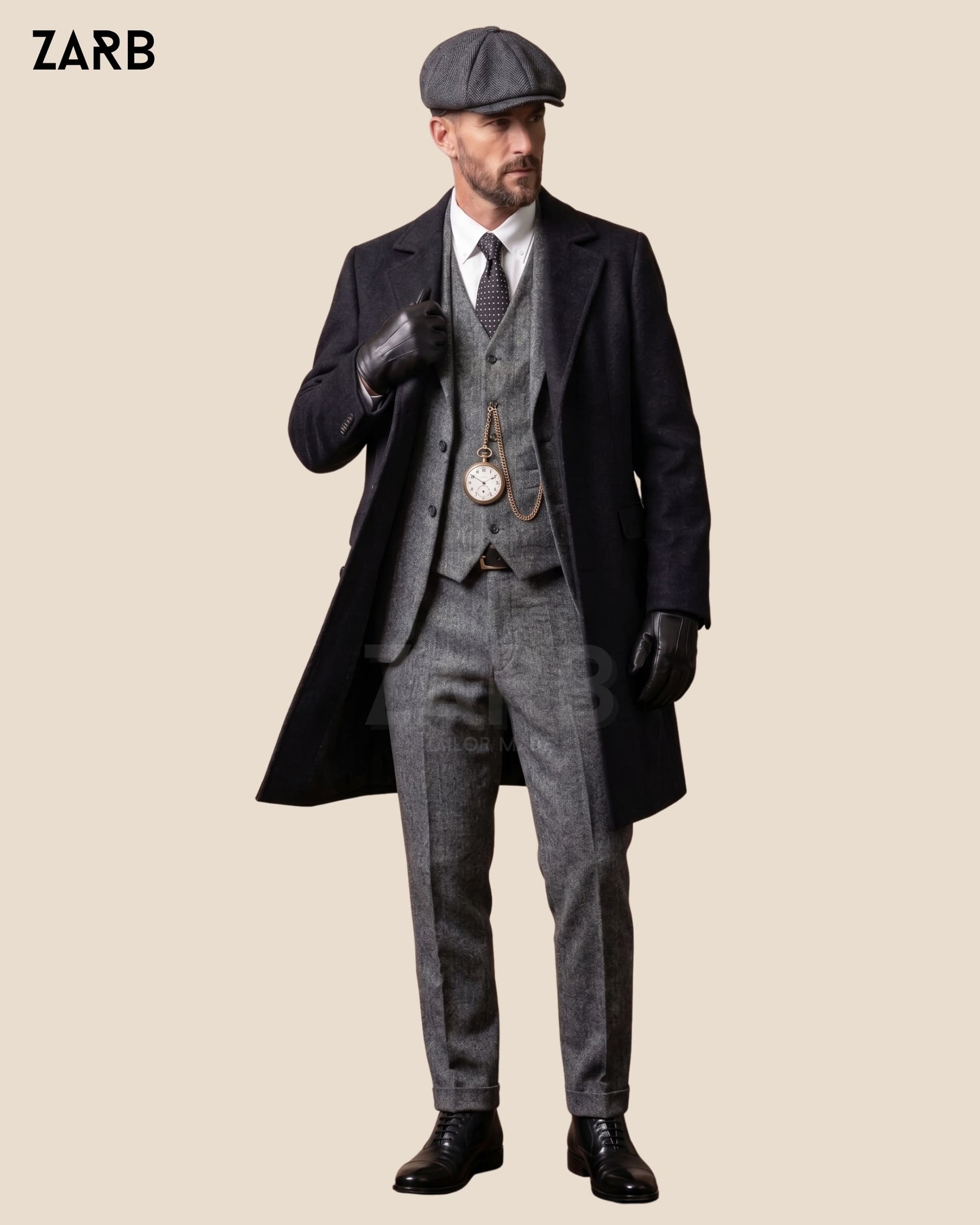 Men's Gray Tweed Suit: Peaky Blinders Style Long Coat - Tailor Made
