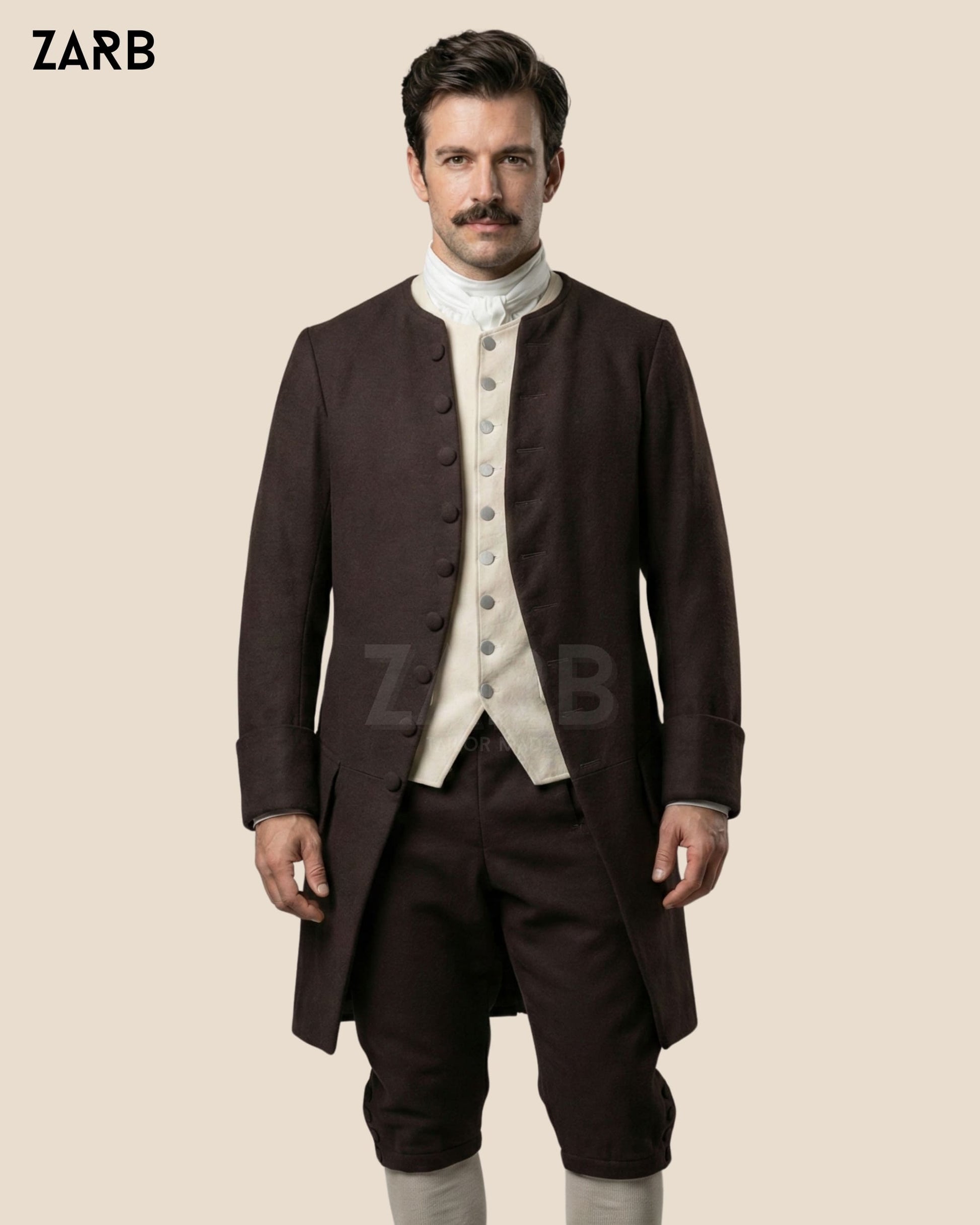 Men’s brown colonial frock coat 18th century historical reenactment coat