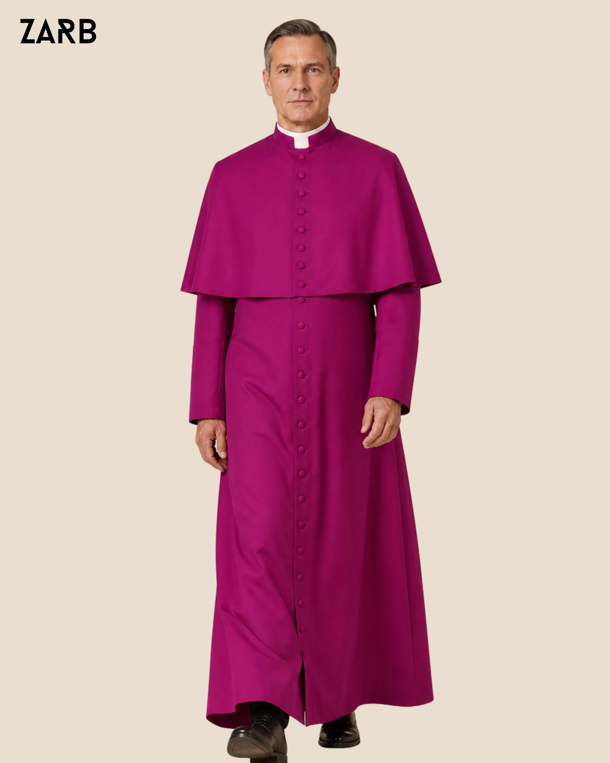 Men’s magenta bishop cassock with matching mozzetta for clergy ceremony