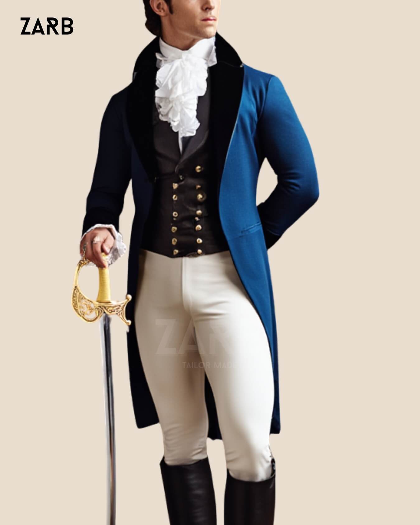 Navy Blue Regency Tailcoat for Men – Victorian Formal Long Coat by ZARB Tailor Made