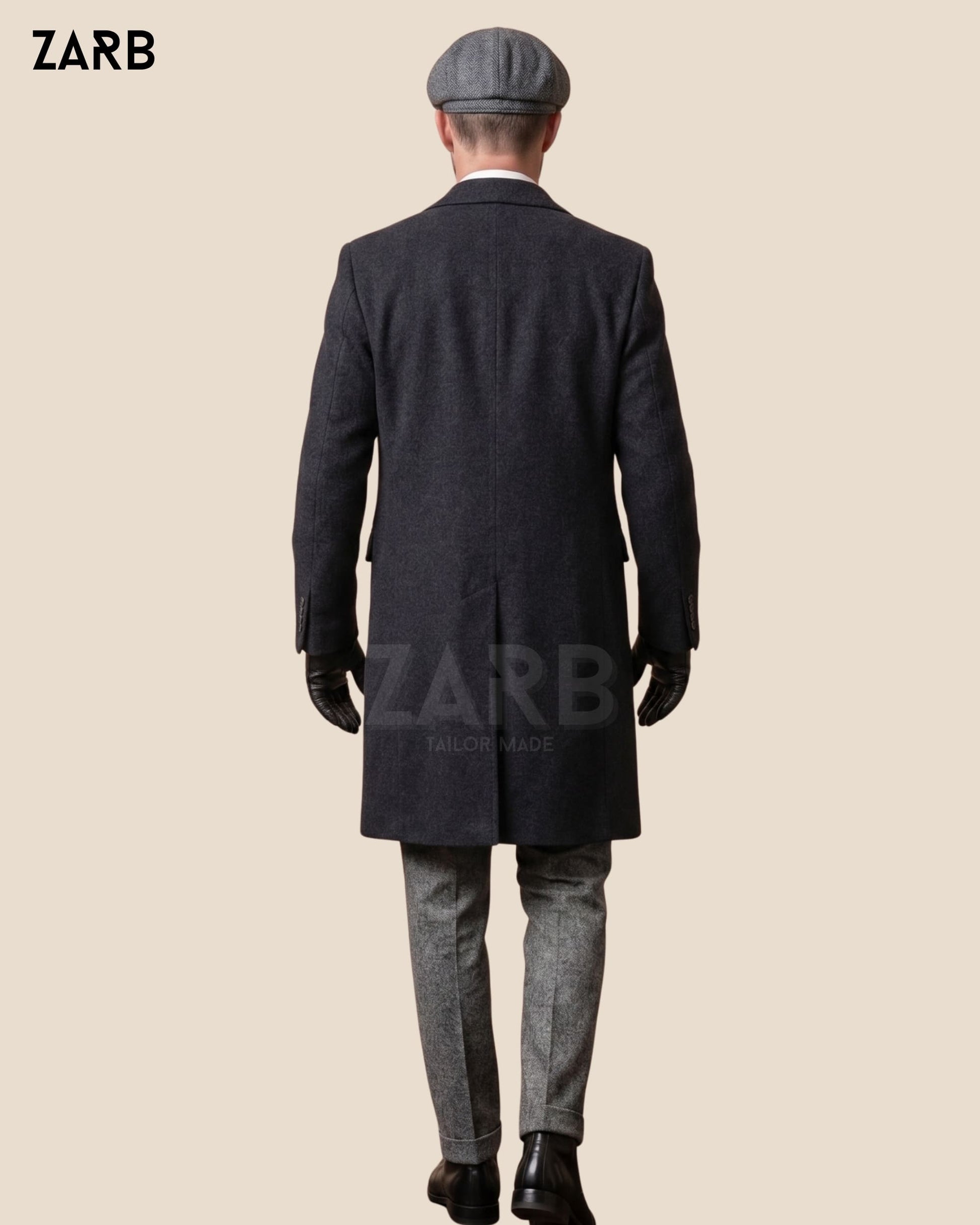 Peaky Blinders Suit, Grey Tweed Suit with Long Coat & Cap, Thomas Shelby Outfit