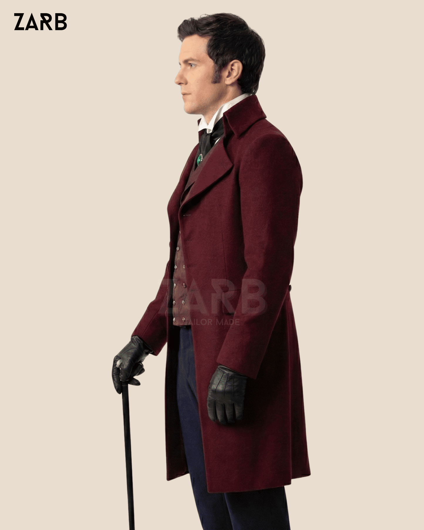 Regency era long dress coat burgundy Victorian style