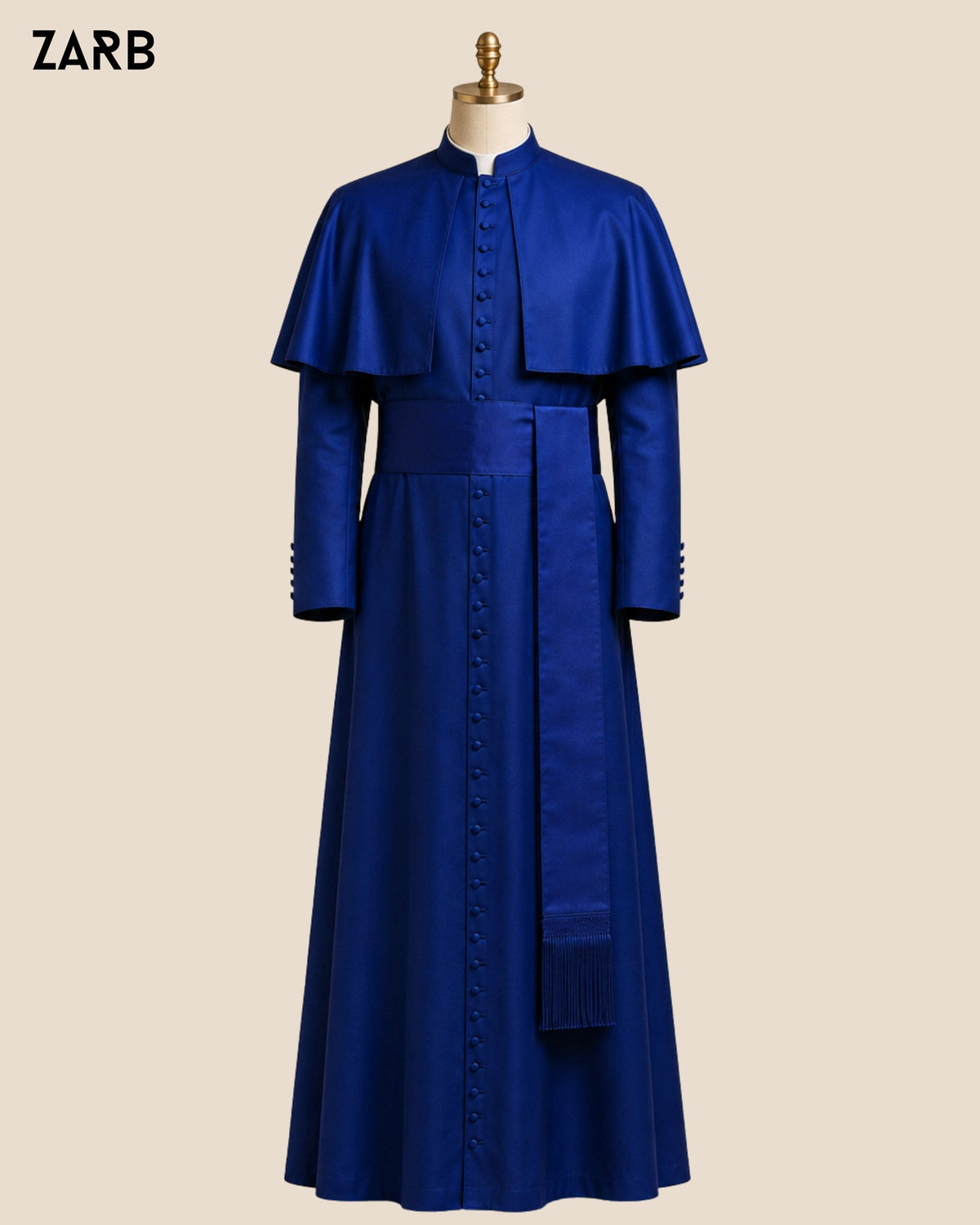 Royal blue silk bishop cassock with detachable pellegrina and fascia