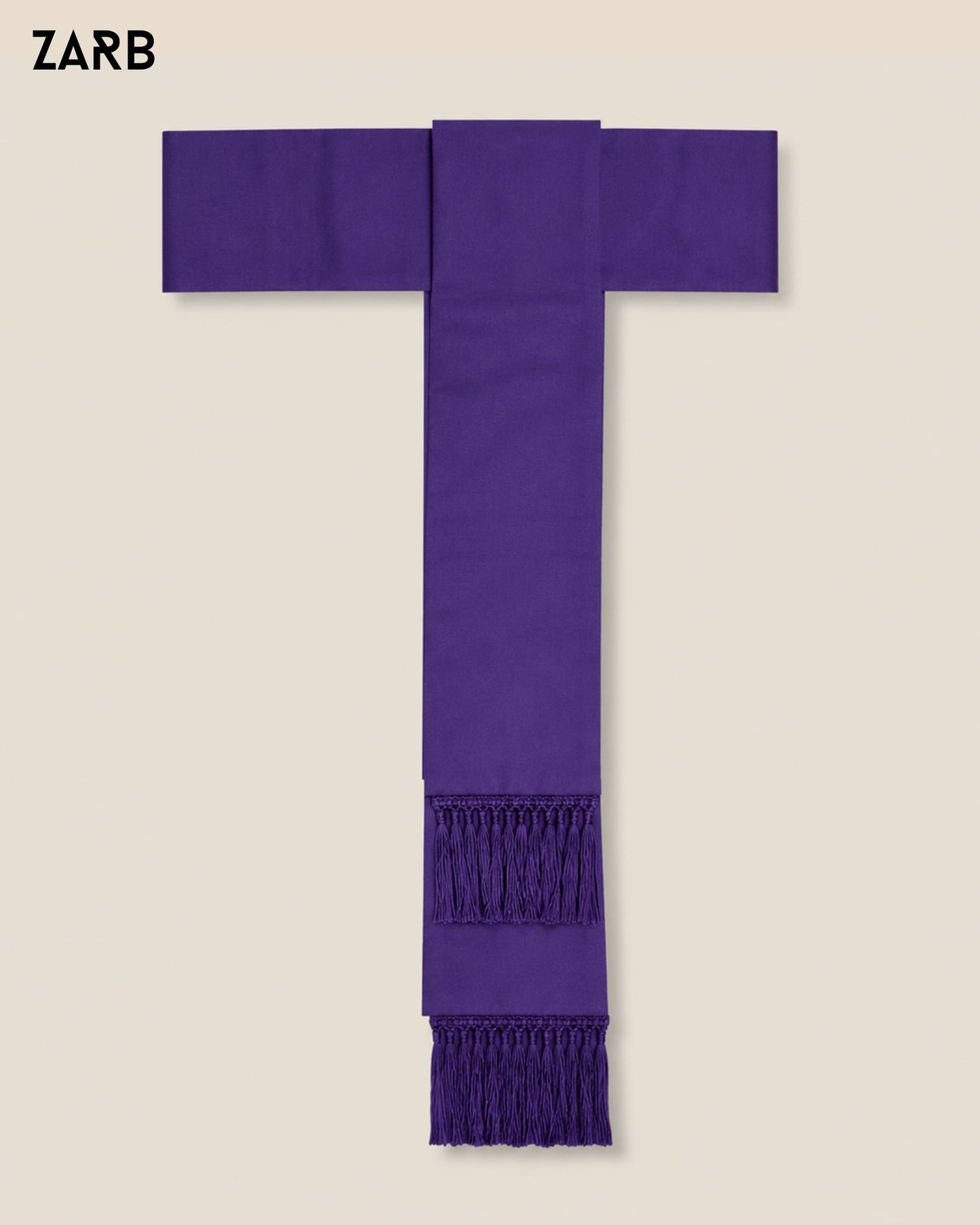 Violet clergy fascia sash for Roman cassock with structured waistband and fringe