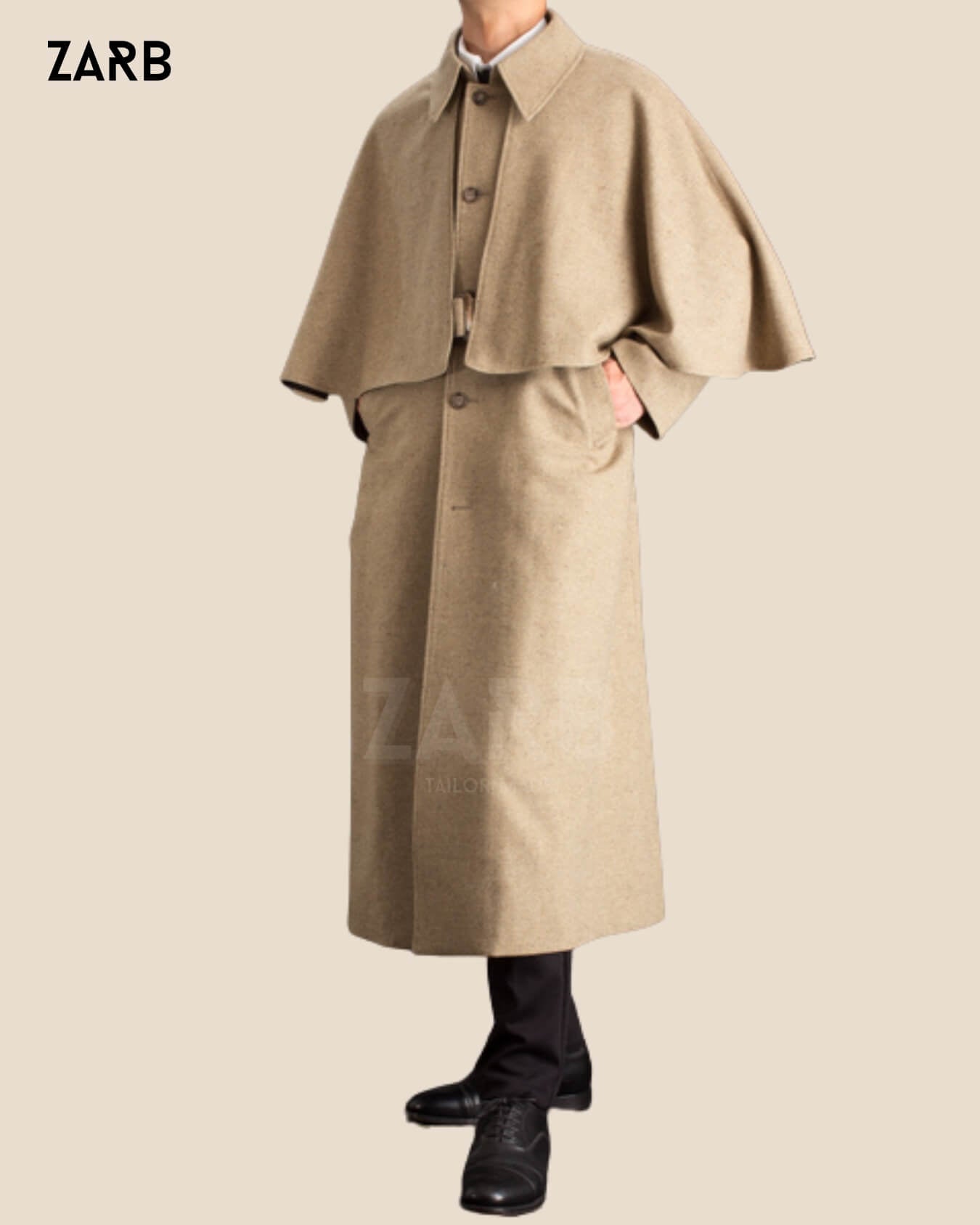 Beige Wool Victorian Cape – Men’s Edwardian Cape Coat | Bespoke Tailored ZARB Officials