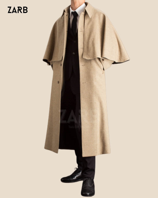 Beige Wool Victorian Cape – Men’s Edwardian Cape Coat | Bespoke Tailored ZARB Officials