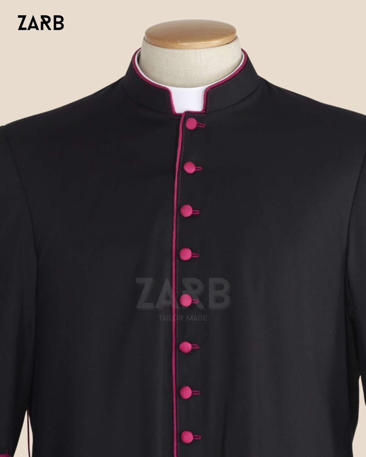 Black Bishop Cassock with Fuchsia Trim and Matching Sash | Bespoke Tailored ZARB Officials