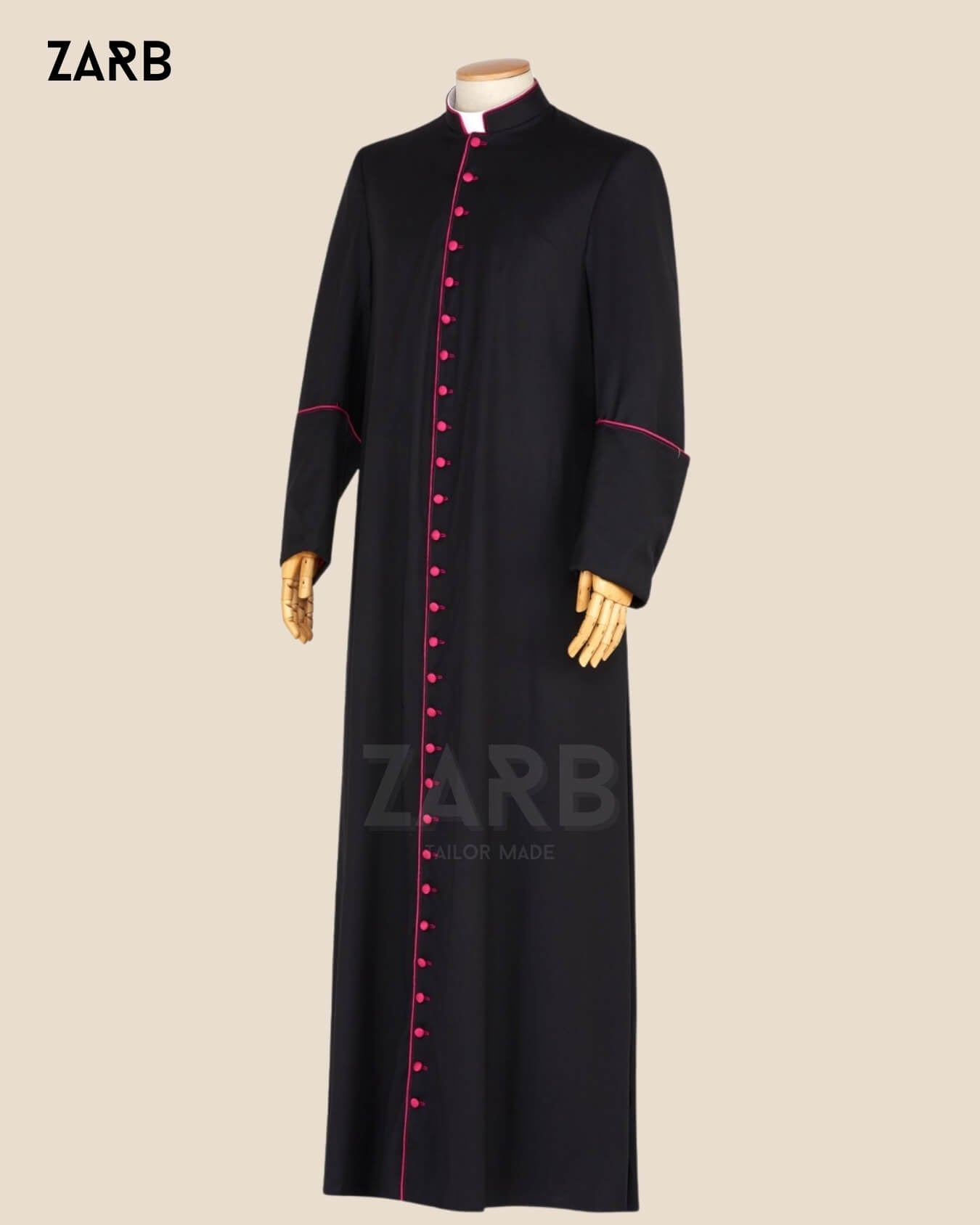 Black Bishop Cassock with Fuchsia Trim and Matching Sash | Bespoke Tailored ZARB Officials