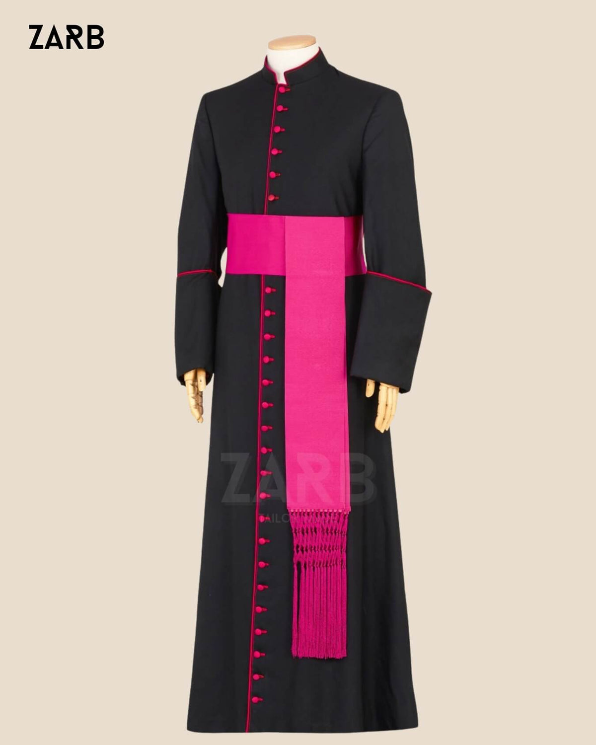 Black Bishop Cassock with Fuchsia Trim and Matching Sash | Bespoke Tailored ZARB Officials