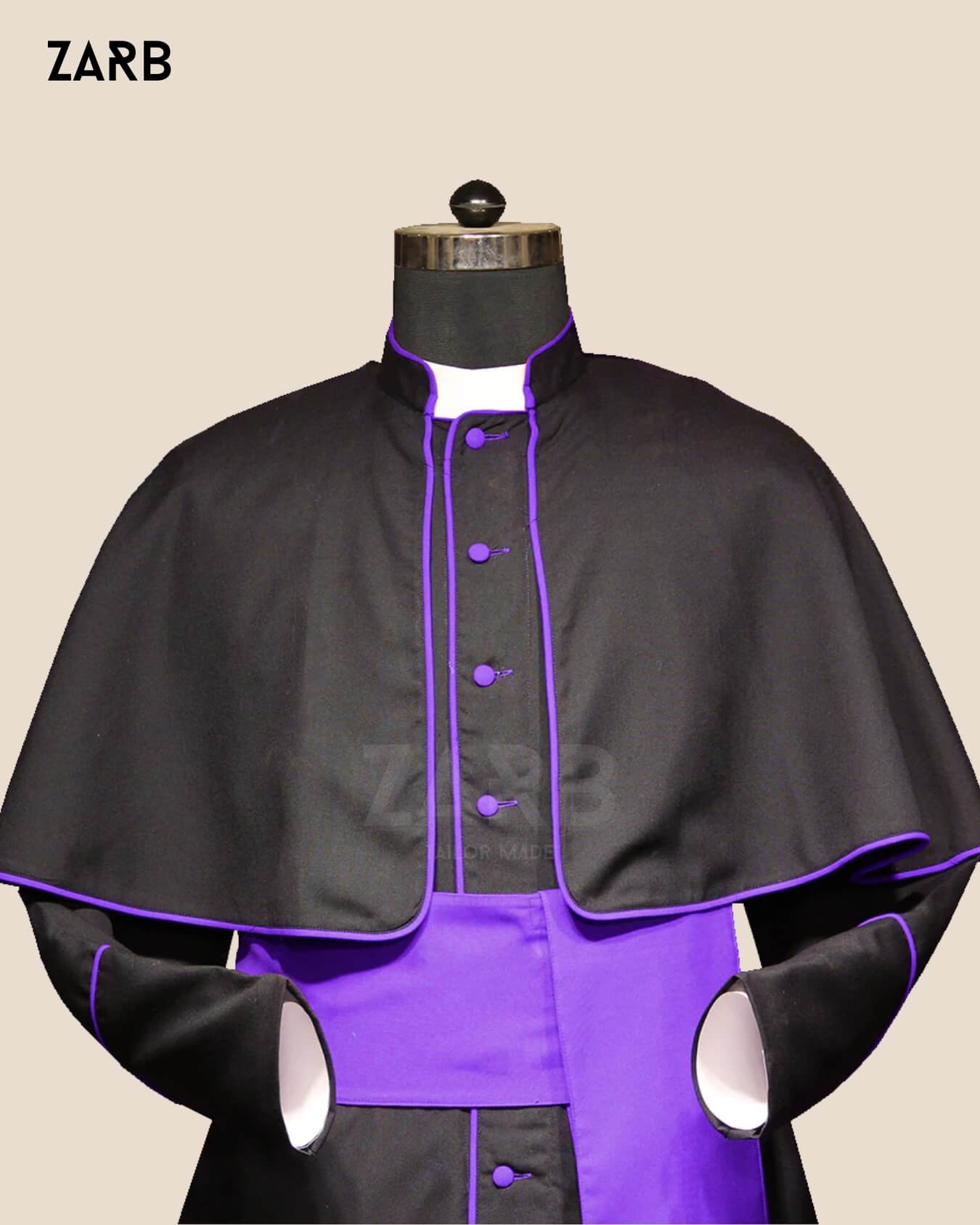 Black Cassock Violet Trim & Pellegrina | Monsignor Custom Soutane | Bespoke Tailored ZARB Officials