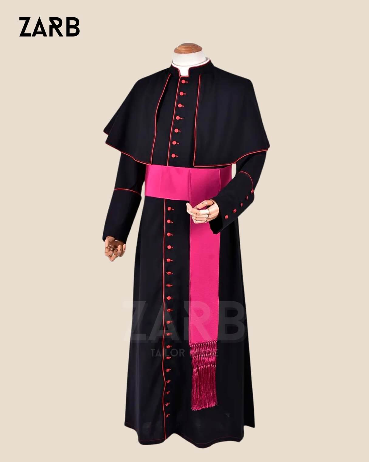 Black Cassock with Fuchsia Trim & Sash | Bespoke Tailored ZARB Officials