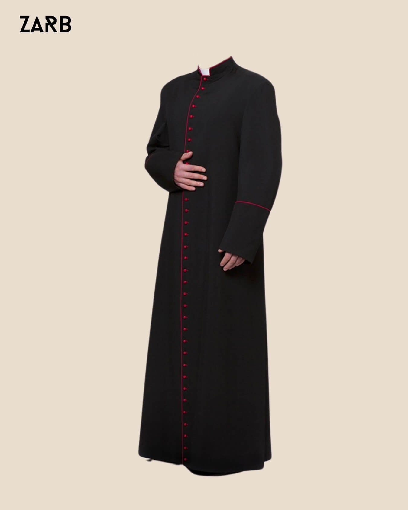 Black Cassock with Red Trim - Wool Blend Clergy Robe | Bespoke Tailored ZARB Officials