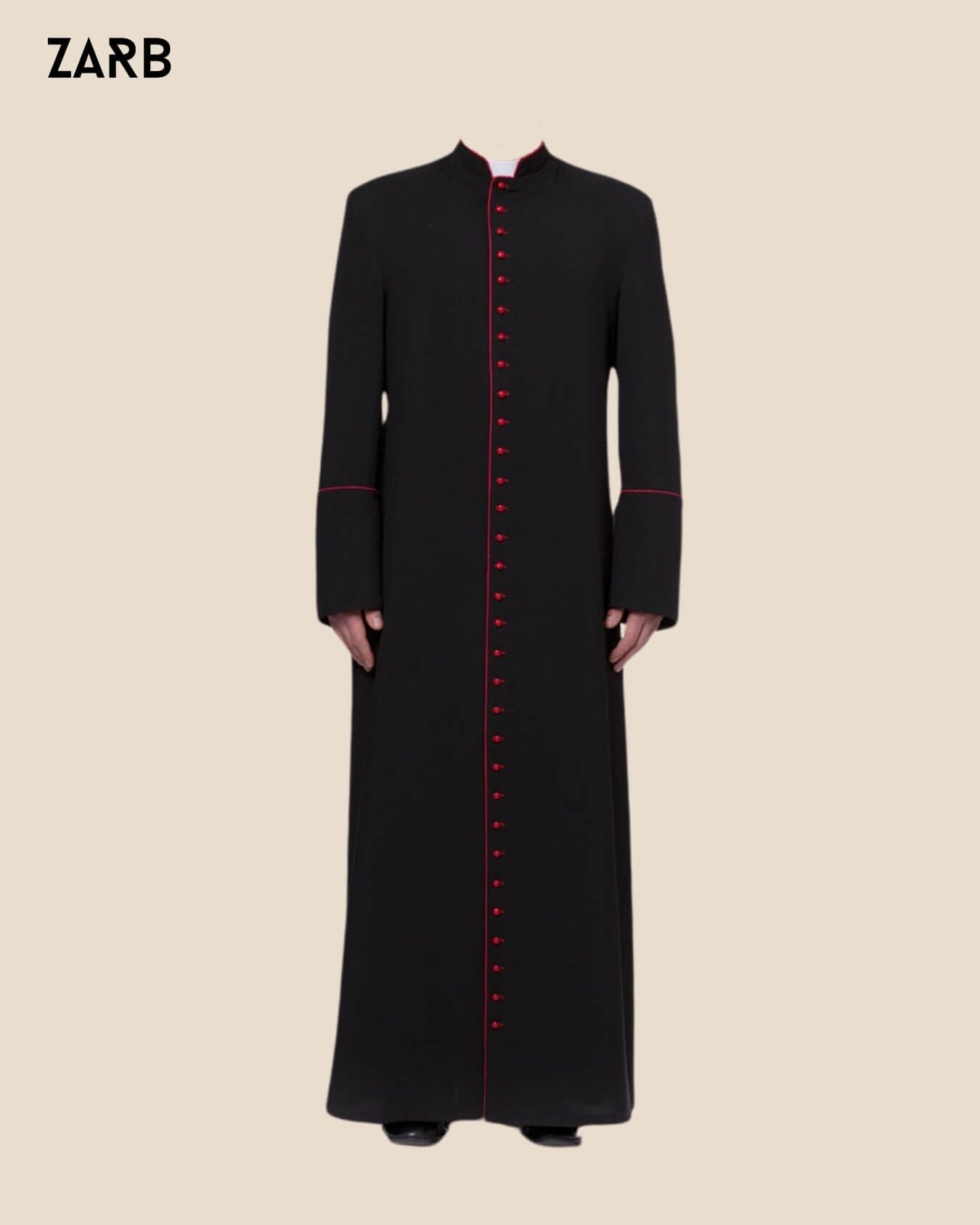 Black Cassock with Red Trim - Wool Blend Clergy Robe | Bespoke Tailored ZARB Officials
