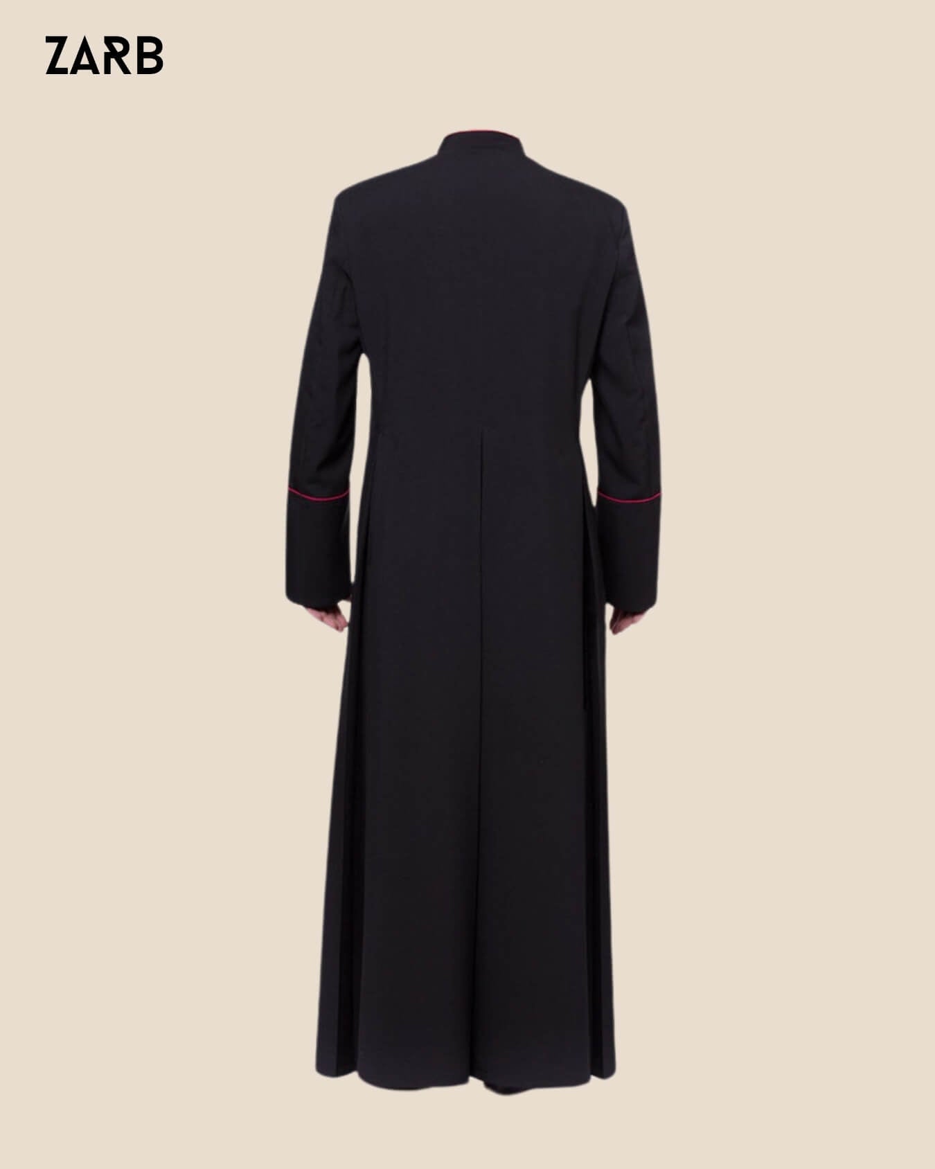 Black Cassock with Red Trim - Wool Blend Clergy Robe | Bespoke Tailored ZARB Officials