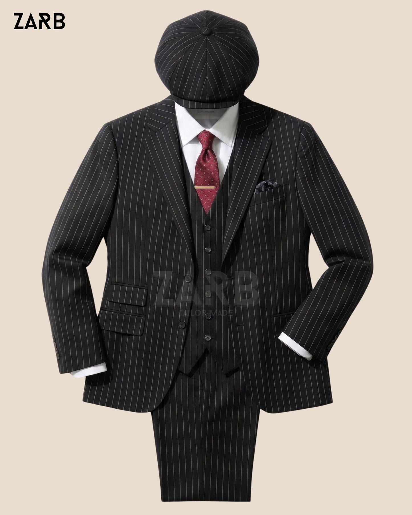 Black Pinstripe 3 Piece Suit – Peaky Style Vintage 1920s Wedding & Formal Suit for Men | Bespoke Tailored ZARB Officials