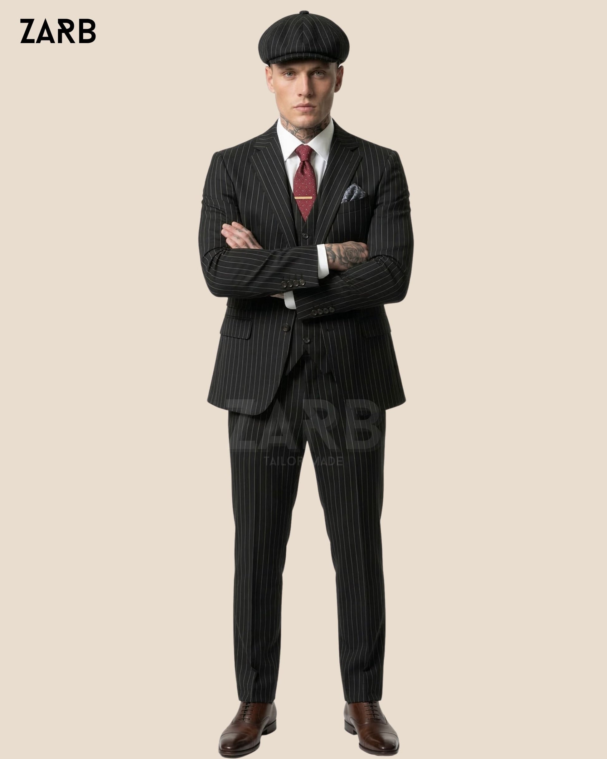 Black Pinstripe 3 Piece Suit – Peaky Style Vintage 1920s Wedding & Formal Suit for Men | Bespoke Tailored ZARB Officials