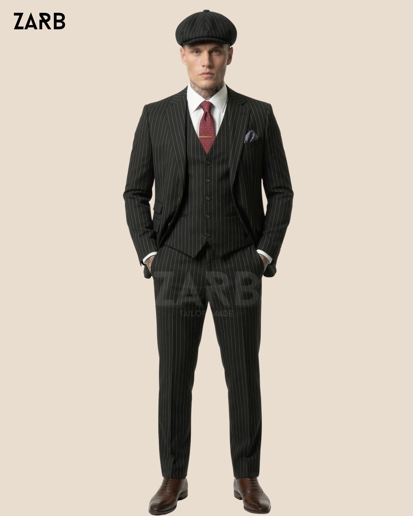 Black Pinstripe 3 Piece Suit – Peaky Style Vintage 1920s Wedding & Formal Suit for Men | Bespoke Tailored ZARB Officials