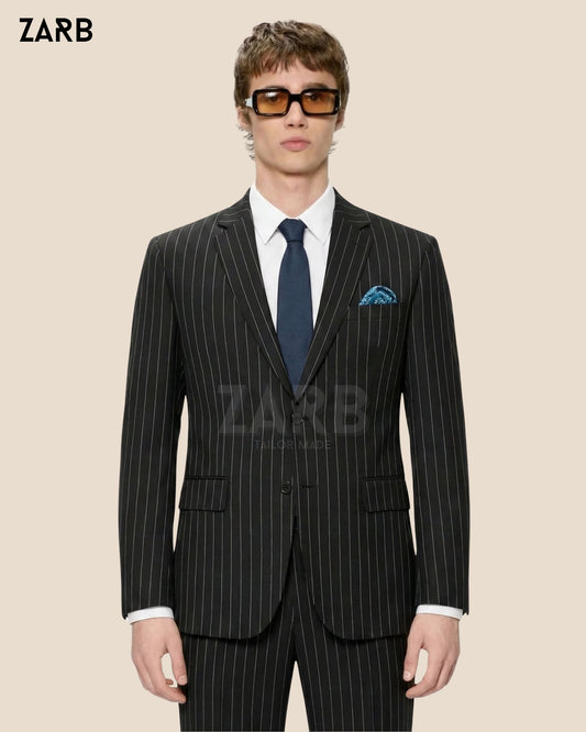 Black Pinstripe Suit for Men – Vintage 1920s Style Tailored Formal Suit | Bespoke Tailored ZARB Officials