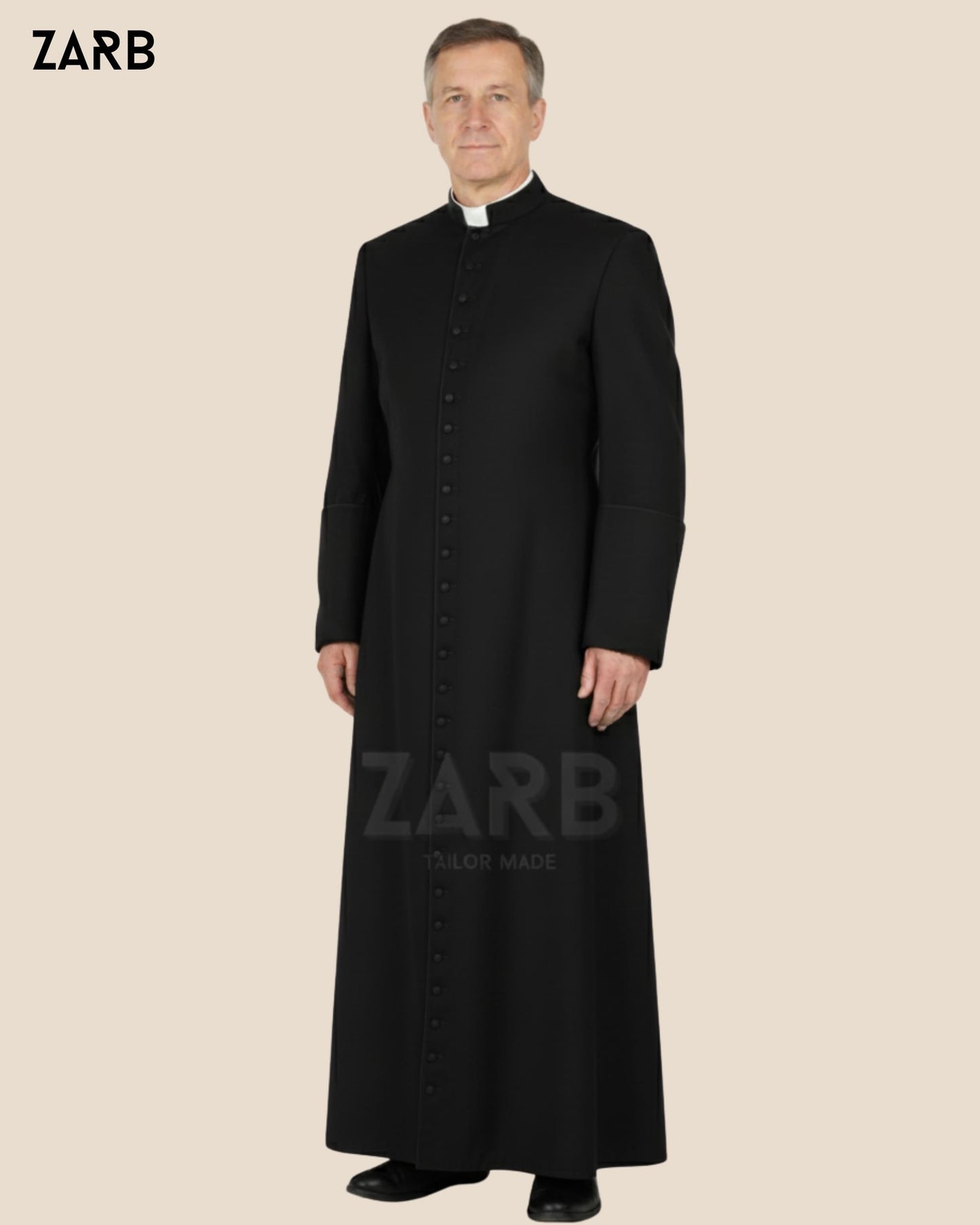 Black Roman Cassock — Custom Tailored Clergy Robe with Black Fascia | ZARB | Bespoke Tailored ZARB Officials