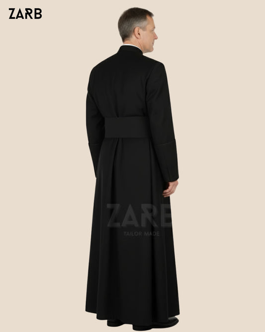 Black Roman Cassock — Custom Tailored Clergy Robe with Black Fascia | ZARB | Bespoke Tailored ZARB Officials